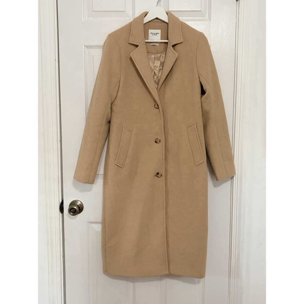 Abercrombie The A&F Dad Coat Camel Wool Blend Long Overcoat Quiet Luxury Size S - Picture 2 of 10
